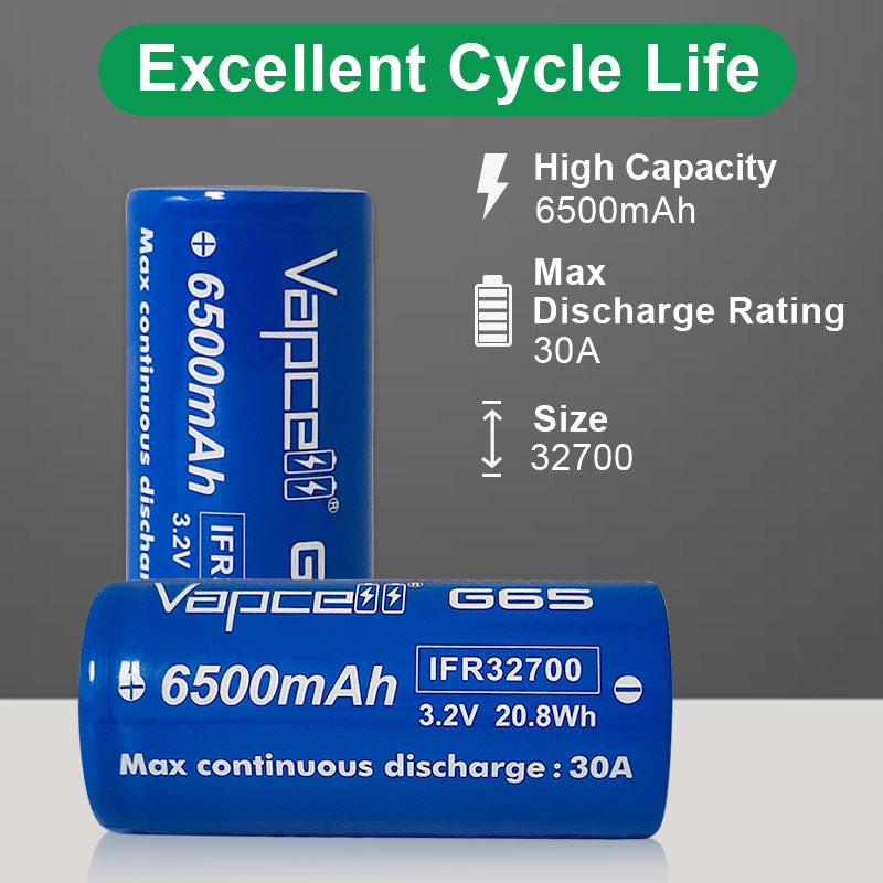 Vapcell 3.2V IFR32700 G65 6500mah 30A Rechargeable Flat Top Battery