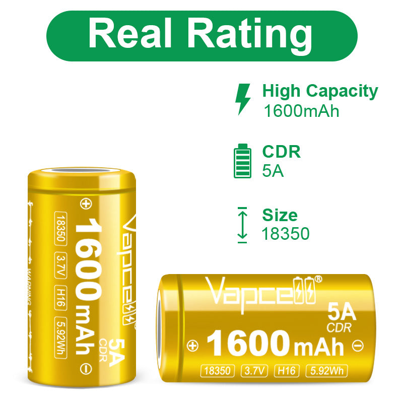 Vapcell 18350 H16 1600mah 5A Flat Top Rechargeable Battery