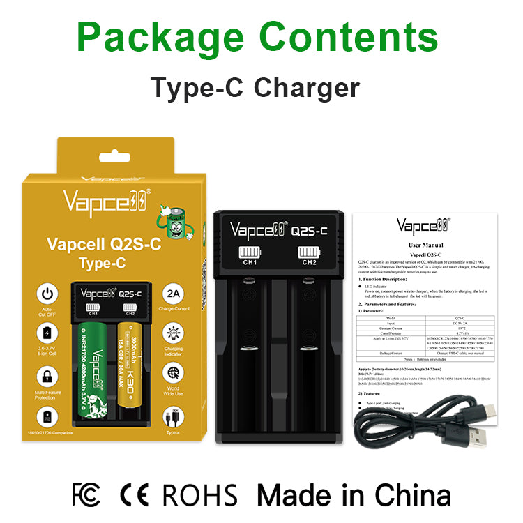 Vapcell Q2S-C Type-C Battery Charger