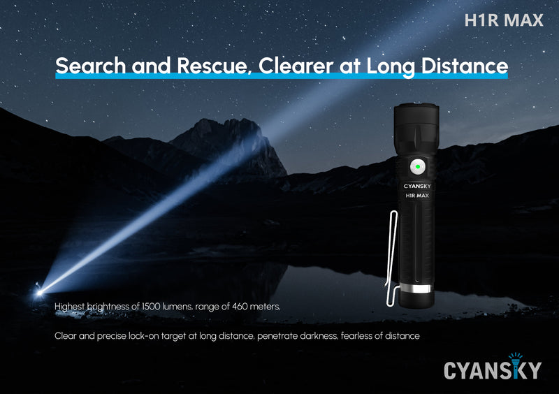 Cyansky H1R Max Portable Search & Rescue Flashlight 1500 Lumens