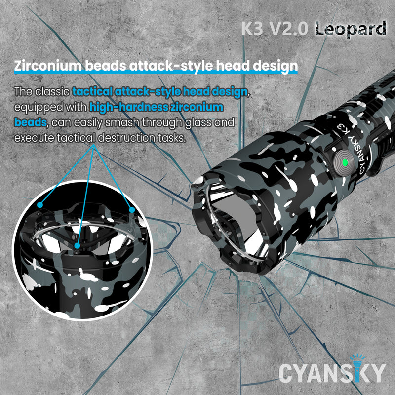 Cyansky K3 V2.0 Long Range Tactical Flashlight 2000 Lumens (Leopard Camo)