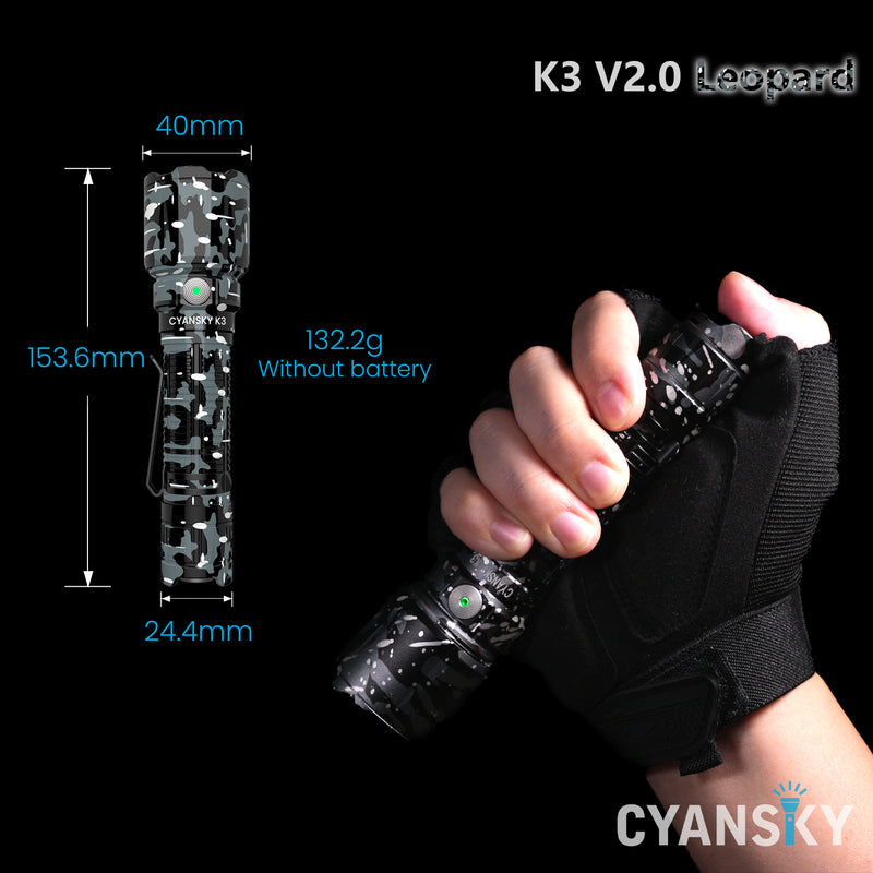 Cyansky K3 V2.0 Long Range Tactical Flashlight 2000 Lumens (Leopard Camo)