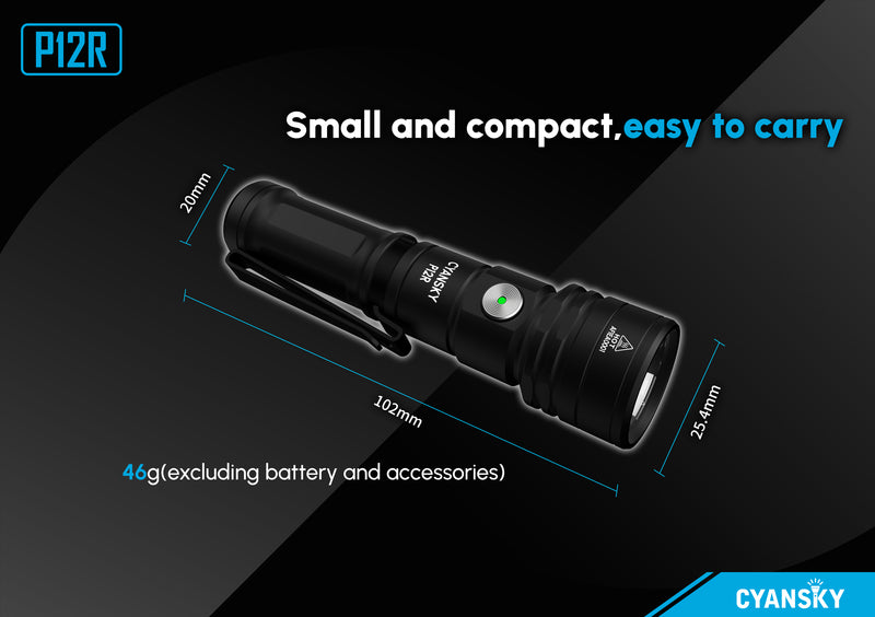 Cyansky P12R Multifunctional Rechargeable EDC Flashlight (Black & Green)