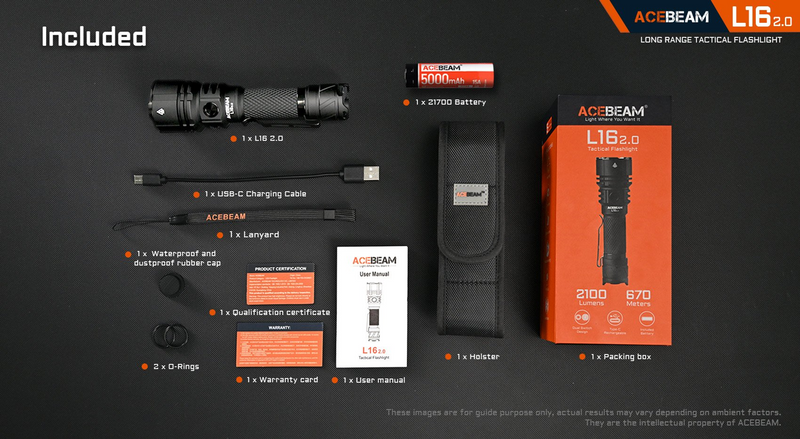 Acebeam L16 2.0 Tactical Flashlight 2100 Lumens (Black)