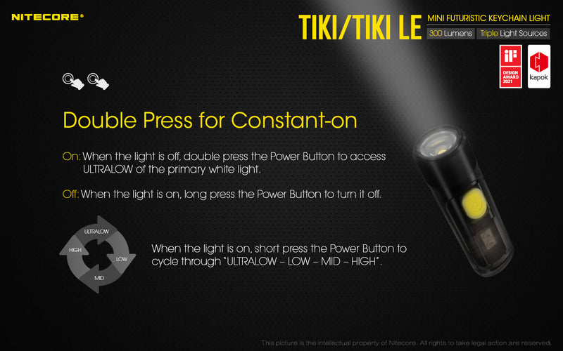 Nitecore TIKI LE 300 Lumen USB Rechargeable Keychain Flashlight